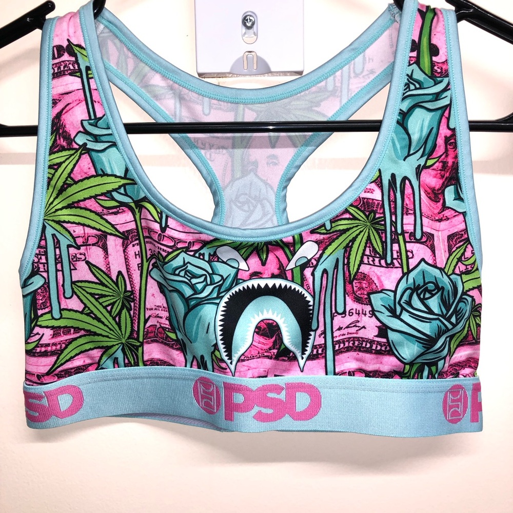 PSD Graphic Sports Bra with Pink and Blue Tones